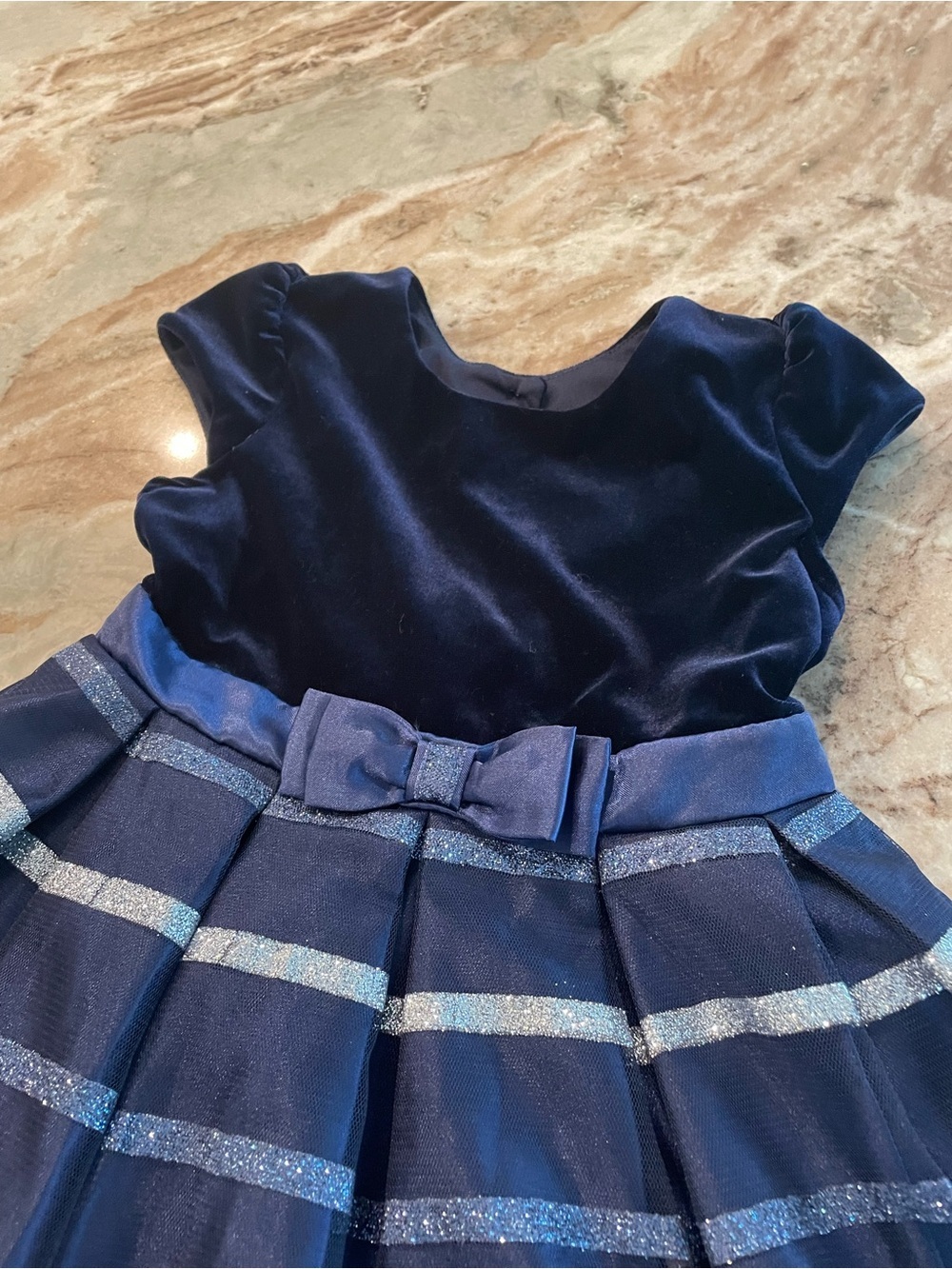 Girls Jona Michelle Party Dress Short Sleeve Tulle Glitter Navy Holiday Dress 5T - Picture 2 of 7